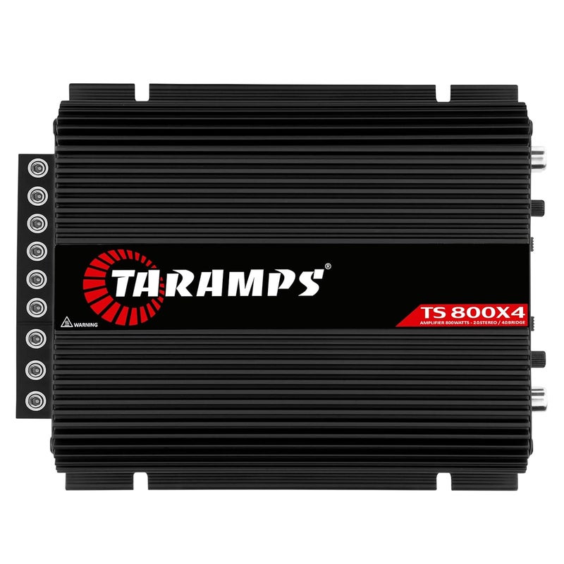 Taramp's مضخم صوت ستيريو متعدد القنوات TS 800x4 2 أوم باللون الأسود 800 واط RMS، 4 قنوات، نطاق كامل، صوت السيارة الرقمي، قناتين موصولتين، تقاطع عالي/منخفض، مع مدخل RCA ومدخل مستوى عالٍ تلقائي - Image 2